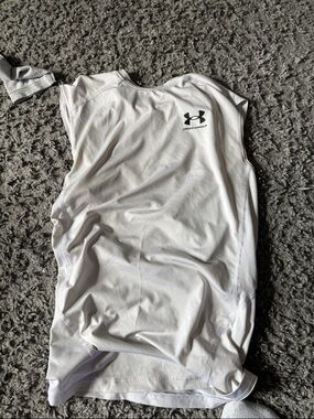 Under Armour White Sleeveless Performance Tank with Black Logo